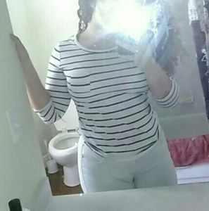 White an black shirt